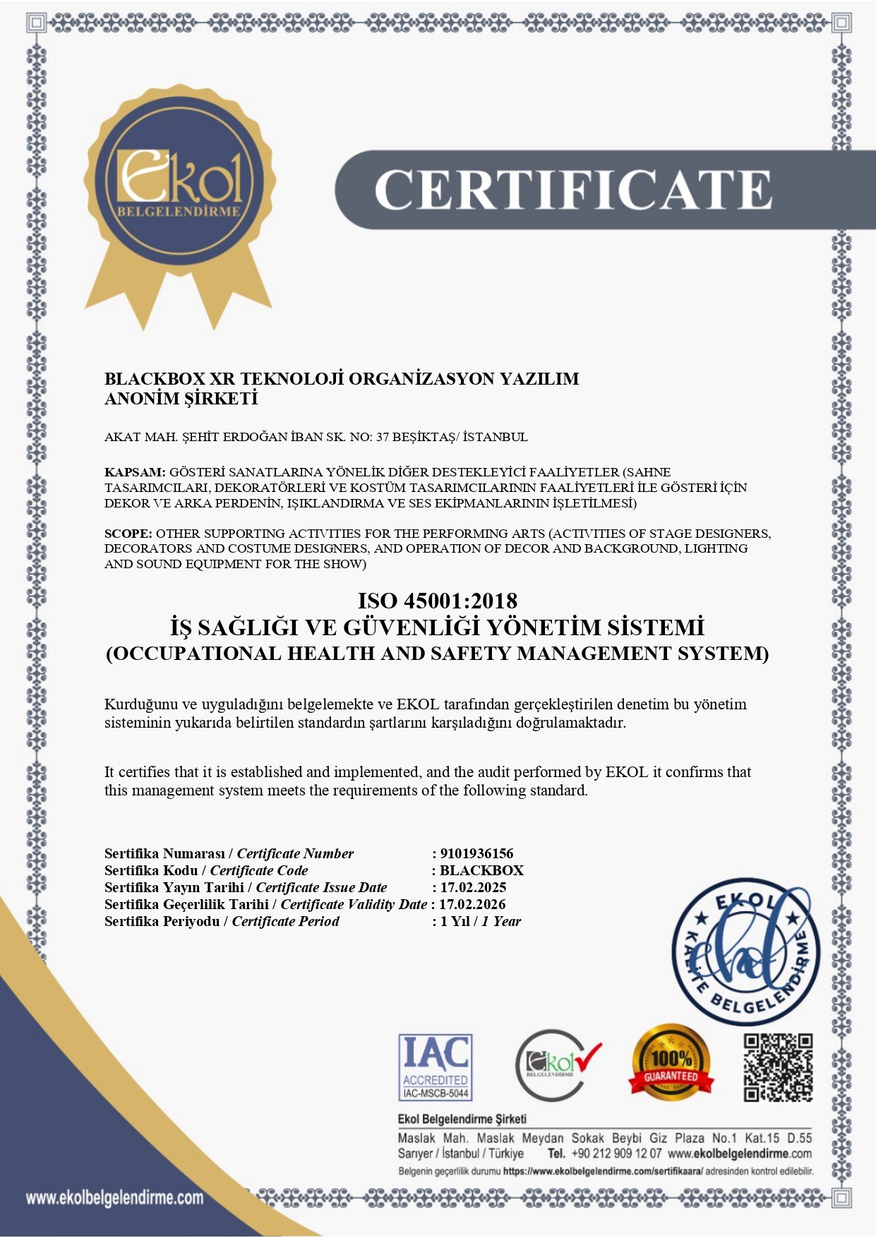 ISO 45001:2018 – İş Sağlığı ve Güvenliği Yönetim Sistemi